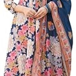 Women's Navy Blue Rayon Printed A-Line Kurta Palazzo With Dupatta Set | Daily A-Line Kurta Set For Women | Printed Salwar Suit For Women-image-2