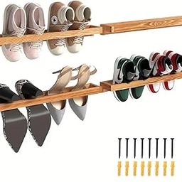 PUSHPANCHAL 4-Tier Wall-Mounted Wooden Shoe Rack – 20" Hanging Organizer, Rustic Burnt Brown Solid Wood Shelf for Entryway, Closet, RV & Door Storage (Set of 4)-image-27