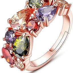 Crystal Rings For Women | Adjustable Ring Multicolor Swiss Cubic Zircon Crystal Ring | Rose Gold Plated Finger Ring for Girls | Birthday Gift For Girls & Women Anniversary Gift for Wife-14