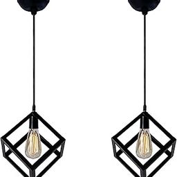 CRAFTSDEC Single Head Vintage Black Metal Square Cube Shape Hanging Light Pendant Ceiling Lights (No Bulbs provided) - Pack of 2-11