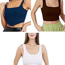 Women's & Girls' Cotton Solid Tank & Sports Bra Combo | Ribbed | Square Neck | Slim Fit | Printex | Regular Fit | Short | Strachable| Crop| Trendy Top-picture-2
