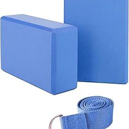 Jim's Store 2pcs Yoga Blocks and Strap Set High Density Foam Yoga Bricks Support Deepen for Yoga Pilates (EVA-Blue)-image-51
