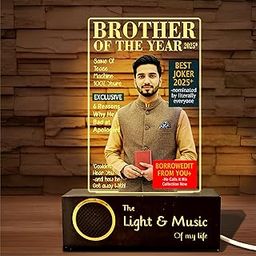 ZOCI VOCI Personalized Raksha Bandhan Gift for Brother | Custom LED Acrylic Lamp for Bhaiya, Anna, Veer & More (Brother of The Year, Warm Light + BT Speaker)-image-16