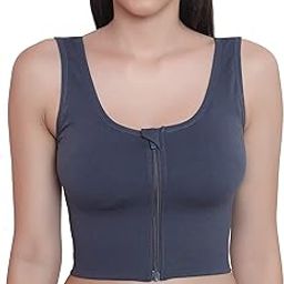 Women Nylon Spandex Padded Non Wired Front Zip High Intensity Workout Sports Bra, Size-L, Blue-36