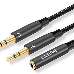 Headphone Splitter for Computer, 3.5mm Female to 2 Dual 3.5mm Male Mic, Audio Y Splitter Cable for Gaming Headset to PC-10