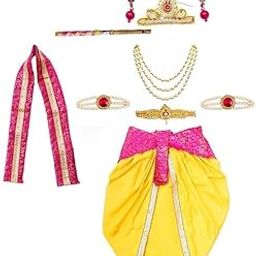 Krishna Dress for Baby Boy Kids Set of 10(Dhoti,Patka,Hip Cover,Mukut,Morpankh,Bansuri,Kamarband,Bajuband,Kundal) Little Krishna Ji Kanha Janmasthmi Costume for Kids-image-45