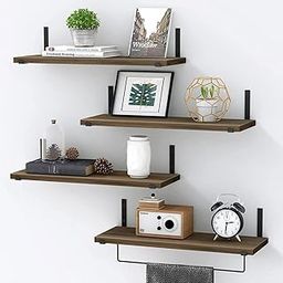 Wood Floating Shelves for Wall Farmhouse Wooden Wall Shelf for Bathroom Kitchen Bedroom Living Room Set of 4 Light Brown (Set of 4 (15.2D x 43.2W x 2.5H))-image-28