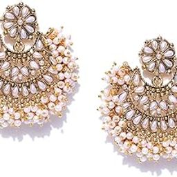 Gold Tone Traditional Pearls Beaded Dangle Earring For Women-ZPFK7289-27