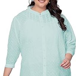 Women's Plus Size Pure Cotton Chikankari Embroidered Longline Tunic Tops (2XL to 7XL)-image-75