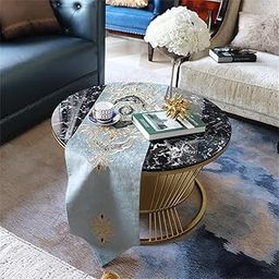 ETIQUETTE ART 2 Tier Sofa Side Table Round End Table Hall Table Metal Frame Center Table Tea Table End Table for Center Room Dining Home & Living Room (Gold & Black)-picture-14