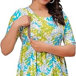 Women's Cotton Printed Maternity Feeding Kurti with Hidden Zip Baby Shower Gown Pregnancy Dresses-image-69