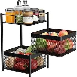 SHIOK DÉCOR Multi-Purpose Storage Trolley Organizer - Black | 2-Layer Mesh Design Vegetable & Cutlery Storage Rack for Kitchen | Modular Kitchen Stoarge Unit Shelf with Wheels-0