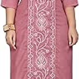 Women's Casual Embroidered Plus Size Cotton Blend Kurta-image-12