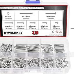 DYWISHKEY 310 Pieces M2 x 4mm/6mm/8mm/10mm/12mm/16mm/20mm, Stainless Steel 304 Hex Button Head Cap Bolts Screws Nuts Kit with Hex Wrench-image-2