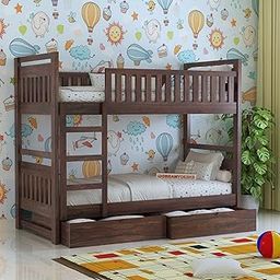 Dreamydesks Sheesham Wood Tylor Bunk Bed with 2 Drawer Storage Wooden Double Bed Bed Furniture for Bedroom Living Room Home - (Walnut Finish)-18