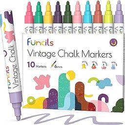 Funcils 10 Vintage Colored Liquid Chalk Markers for Chalkboards, Chalkboard, Window, Labels, Bistro, Glass, Car - Wet Wipe Erasable Ink Chalkboard Markers, Reversible 6mm Tip Pastel-11
