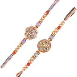 The Gift Studio Meenakari Grace Rakhi – Set of 2 | Traditional Handcrafted Rakhis with Roli & Chawal | Elegant Raksha Bandhan Gift for Bhaiya & Kids-image-0