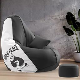 Biggie Bean Bag with Beans Filled XXXL Bean Bag with Free Cushion and Footrest - Official : PrintZen Combo (Matching Color : Printed, Inner Peace-Black)-11