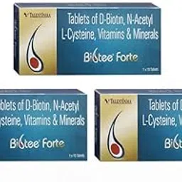 Biotee Forte Tablets | D-Biotin, N-Acetyl L-Cysteine, Vitamins & Minerals | Hair, Skin & Nail Health Supplement | 3 x 10 (30 Tablets)-image-70