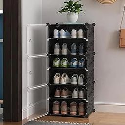 ERONE 6 Shelf DIY Shoe Rack Box Organizer | Multi-Purpose Plastic Shoe Rack for Home | Home Storage Shoe Rack with Door for Entryway, Chappal Slipper Sandals Shoe Stand (Black, 6-SHELF-3-DOOR)-image-85
