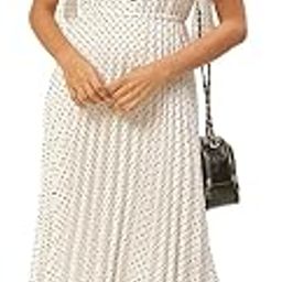 Women White & Black Ditsy Dot Print Accordion Pleated Maxi Dress-image-28