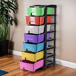 Kuber Industries 7-Tier Multipurpose Drawer Cabinet for Clothes, Toys & Stationary Items | Space-Saving Drawer Storage Organizer for Bedroom, Living Room & Home | Multicolor-31