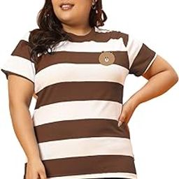 Plus Women's Loose Fit Half Sleeve Stripes AOP T-Shirt-image-30