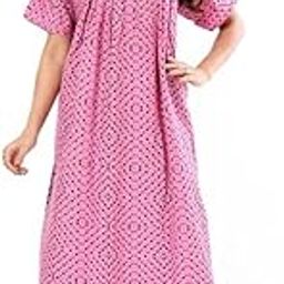 Girl's Long Nighty Maxi with Zip Neck | Short Sleeve Night Dress | Soft Synthetic Fabric | Comfortable and Stylish Sleepwear for Women & Girls | Homewear & Loungewear Gown-image-55