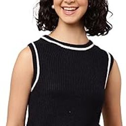 Women's Acrylic Sleeveless with Round-Neck Dark Blue Sweater Vest-image-23