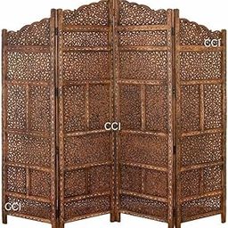 CHOUDHARY Crafts Hand Carved Wooden Room Divider Screen, 4 Panel, Floral Design, Brown-image-20