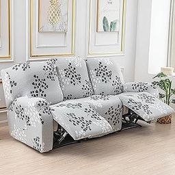 House of Quirk Polyester Recliner 8 Pieces Covers Stretch Reclining Couch Covers For 3 Seats Reclining Sofa Slipcovers Furniture Protector - Grey Petals-image-67