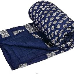 SVT Rajasthani Traditional Jaipuri Cotton Razai/Quilt/Blanket/Ac Comforter (Blue, Single Bed), Lightweight, Set Of 1, 200 TC-31