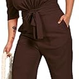 Women Plus Size Jumpsuit | Stretchable Fabric | Elastic Waist | Pockets | Wide Leg (Brown, size: 3XL-8XL / Waist -38" TO 48")-image-54