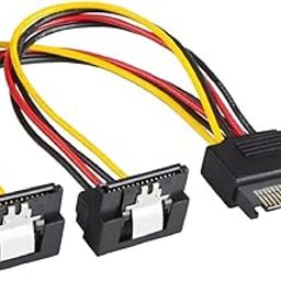 AdzMozi® SATA 15 Pin Male to 2X SATA 15 Pin 90 Degree Female with Locking Latch for HDD, SSD, DVD, PCI Cards Power Splitter Cable 15cm-picture-3