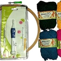 8inch Embroidery Hoop with 4woolen Threads | Punch Needle Embroidery Kit, 3 Sizes Needle Pen Set, DIY Craft Sewing Tool, Blue & White-image-27