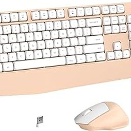 Links9+ Wireless Keyboard and Mouse Combo with Wrist Rest, Full-Sized 104 Keys – Perfect for Home and Office(Milk Tea)-14