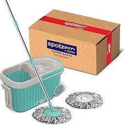 Spotzero by Milton Elite Spin Mop with Big Wheels, Puller Handle, Bucket Floor Cleaning and Mopping System 360° Flexible,2 Microfiber Refills, Big Size, Aqua Green-2