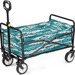 Collapsible Wagon Colorful Seamless with sea or Ocean Waves and Marine Foam Beautiful Adjustable Portable Utility Folding Cart with Wheels Outdoor Garden Shopping Camping Heavy Duty Grocery Wagon-image-69