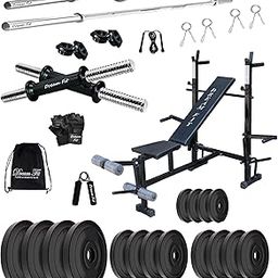 DREAM FIT PVC Home Gym Set - 90 Kg with 8in1 Gym Bench, 3 ft Curling Rod, 5 ft Straight Rod, 1 Pair Dumbbell rods and Gym Accessories (90kg)-9
