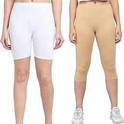 Women's Cotton Calf-Length-Capri and Cycling Shorts for Gym Wear/Sports Wear Pants | Comfortable & Breathable Fabric | Beige(C)/White(S) | 36-image-61