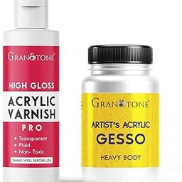 GRANOTONE Acrylic Gesso White 100 ml & High Gloss Varnish 100 ml Combo - Premium Art Supplies for Artists - Perfect for Priming Canvas & Adding Shine - Fast Drying & Durable Finish-34