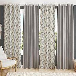 YUKANY Polyester Feather Printed Curtains 9 Feet Long Set of 4 for Window & Door, Living Room, Bedroom | Eyelet | Parda | Grey-image-48