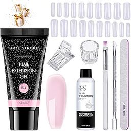 THR3E STROKES Poly Nail Gel Extension Kit for Builder Gel UV Nail Art Kit, Nail Extension Set (8 Items in the set) (3 PINK)-10