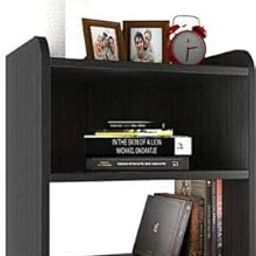 Engineered Wood Bedside Desk/Bookshelf, Space-Saving Table for lamp, Books, or Other Item with 2 Shelves- Black-picture-9