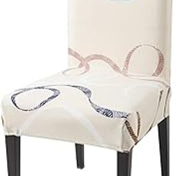 Styleys Elastic Chair Cover Stretch Removable Washable Short Dining Chair Cover Protector Seat Slipcover (Set of 1, Beige Ribbons, SD3187)-image-99