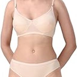 Women's Solid Cotton Blend Full Coverage Lightly Padded Bra and Panty Set Popcorn dot Pattern-4
