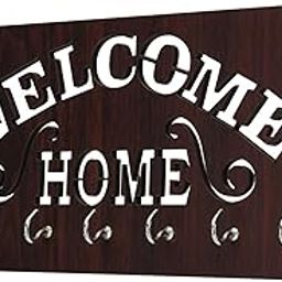 RHT Designer Key Holder & Organizer | Wooden Wall Mount Key Holder for Home & Office (Welcome)-image-1