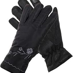 Black Flower Womens Gloves Winter Touchscreen Texting Phone Windproof Gloves Fleece Lined Cold Weather Snowproof Warm Gloves for Riding-47