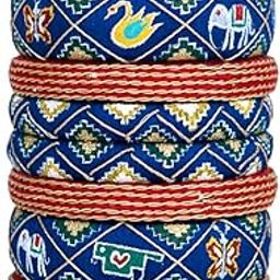 Hasti Blue and red patoda Designer Bangles, Handcrafted Cotton Thread Bangle Set for Women & Girls (10 Bangles)-image-12