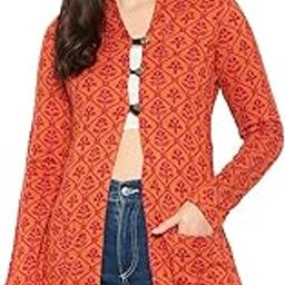 Women Self Designed V Neck Full Sleeve Cape-AJK-105-Orange-image-79